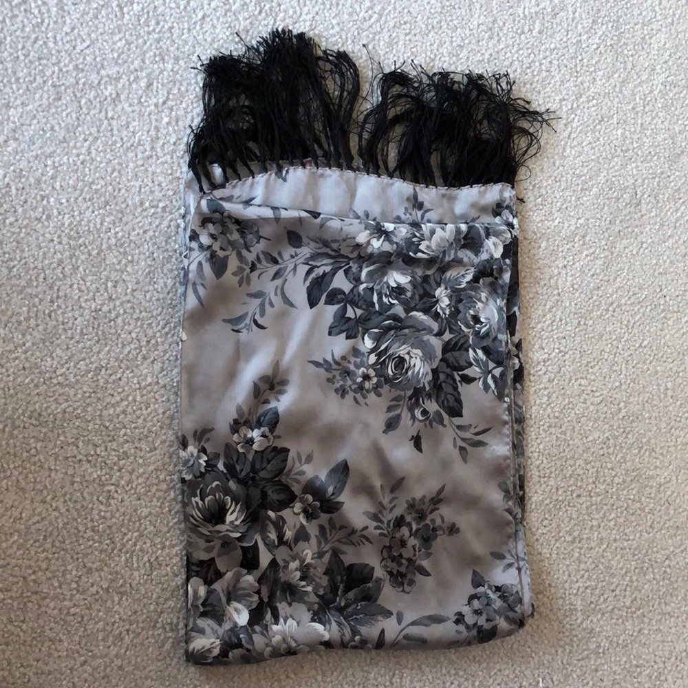 Silk with fringe scarf by echo. 11 x 58. Oblong